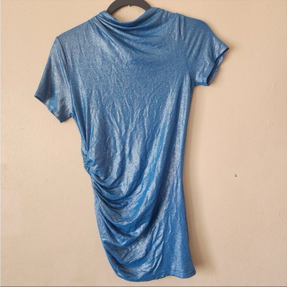 Express Metallic Blue Short Sleeve Top